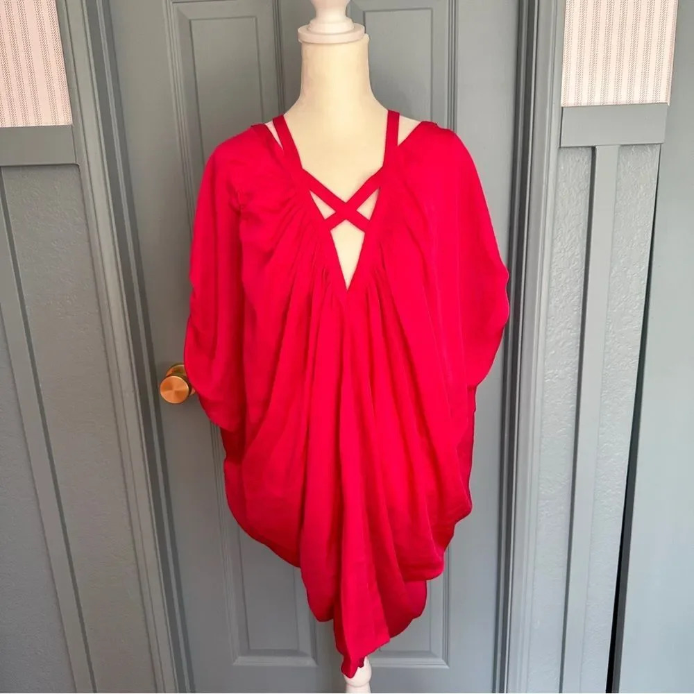 BCBG Max Azria Women's Hot Pink Oversized Flowy Tie Back Blouse